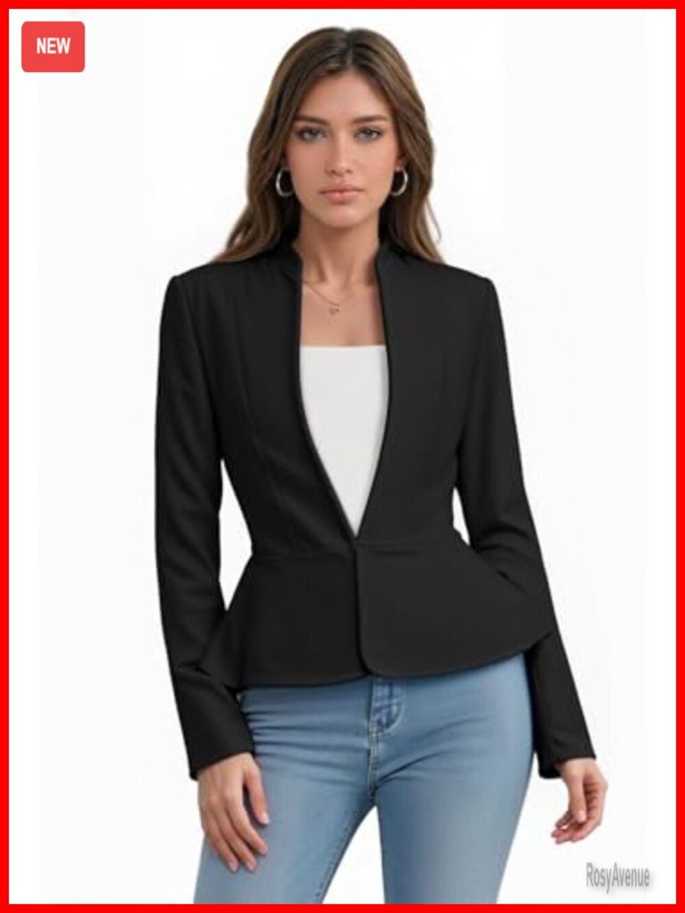 Women's Nylon Ponte Blazer Open Front Long Sleeve Work Office